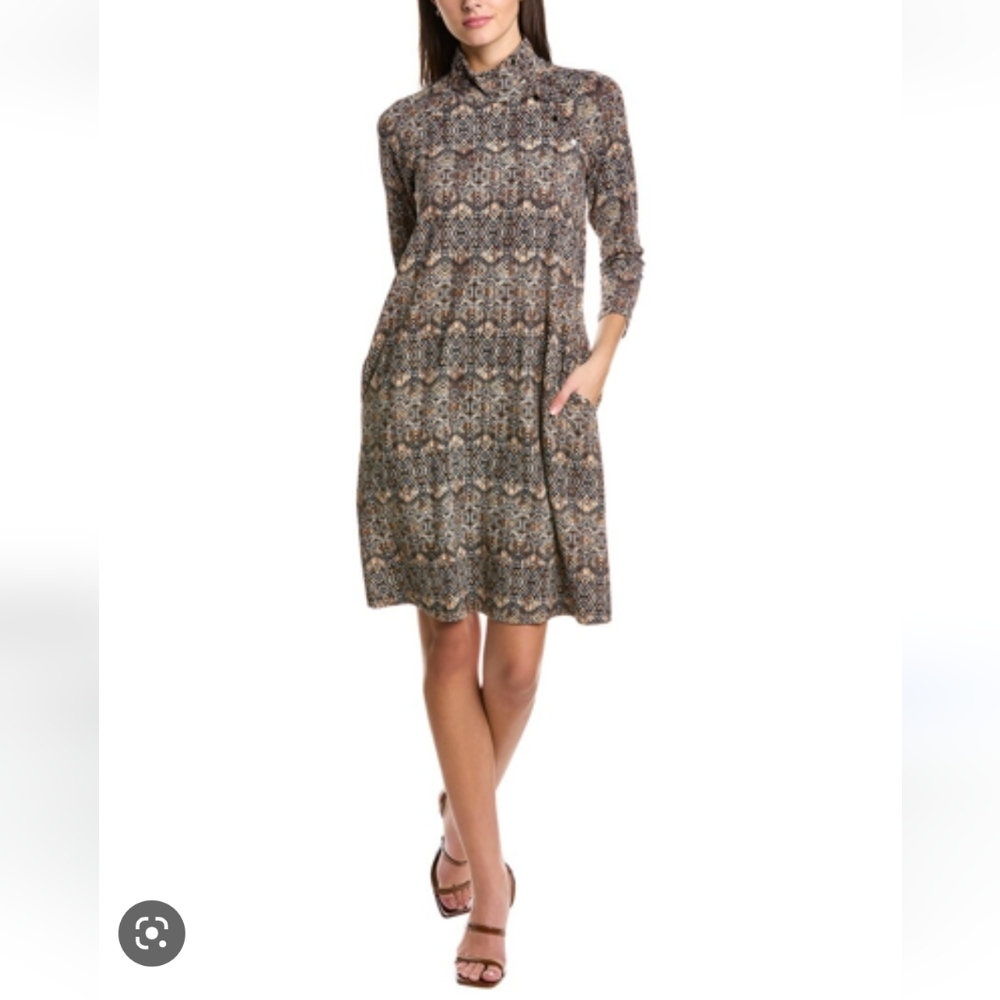 J Mclaughlin Christabel Swing Dress Catalina Cloth Black Brown Vanilla Size M